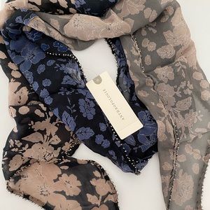 Chan Luu Floral Scarf in Blue and Tan